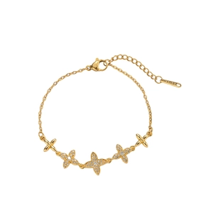 Bracelet élégant à fleurs dorées avec zircons et chaîne réglable en acier inoxydable