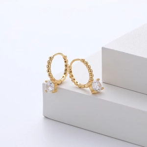 Elegant S925 sterling silver gold-plated stud earrings featuring clear round zircon stones