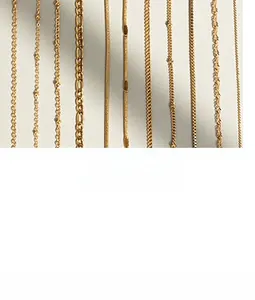 Detailed comparison of various 18K gold plated chain styles including curb and snake chains