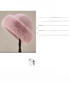 Winter faux mink fur bucket hat size chart and care instructions with suede lining details