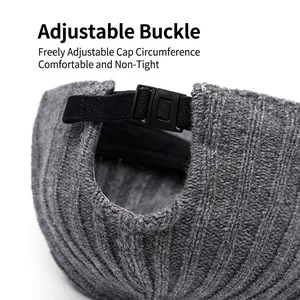 Deep grey knit baseball cap with adjustable black buckle closure for a perfect fit