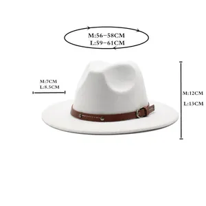 Size chart for wool fedora hat showing M and L dimensions including brim and height
