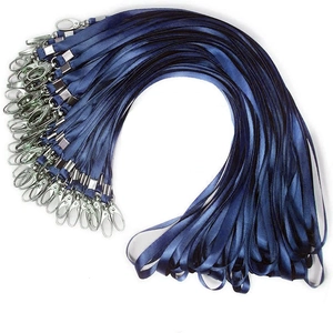Bulk set of blue woven lanyards with silver metal lobster claws for badges