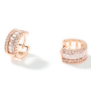 Rose gold hoop earrings featuring rectangular zircons and small diamonds for women