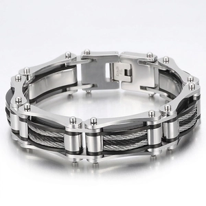 Men Stainless Steel Bracelet Woven Wire Cable Mechanical Industrial Bicycle Chain Biker Fashion Jewelry Accessory