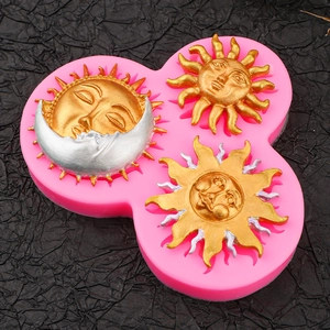 Pink silicone sun and moon face mold for DIY chocolate fondant and resin crafts