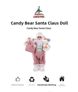 Babbo Natale di peluche Candy Bear rosa con tessuto a coste e dettaglio di orsetto bianco
