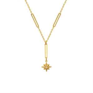 Gold plated 18K stainless steel necklace featuring a starburst pendant with clear zircon