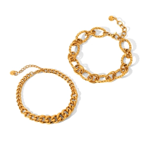 Set di bracciali a catena cubana e maglia intrecciata in acciaio inossidabile placcato oro