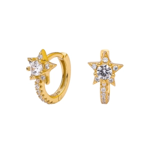 Elegant gold S925 silver star hoop earrings with sparkling cubic zirconia pavé