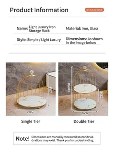 Detailed dimension chart for birdcage style luxury iron cosmetics storage rack stand