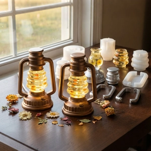 DIY Harzform Set für Kerosinlampe mit getrockneten Blumen und warmem LED-Licht