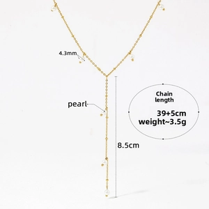 Détails des perles de 4,3 mm et dimensions du collier doré en forme de Y