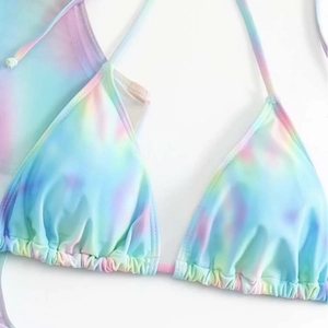 Driedelige gradiënt tie-dye bikini set met mesh strandrok voor dames
