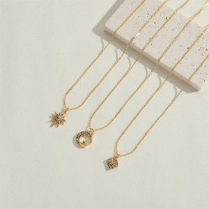 14K gold plated necklace set with celestial sun moon and star colorful zircon pendants