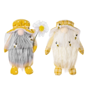 Pair of plush bee gnomes with sunflower accents and pointed hats for home decoration