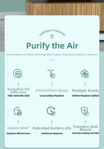 Detail showing dual wall-mount and desktop modes for the smart wood grain fragrance machine