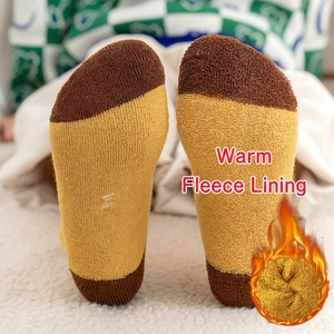 Thick warm terry socks for children featuring a vintage mustard yellow and brown design