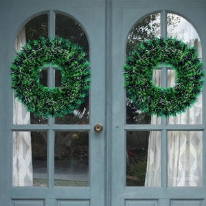 Durable 42cm green Christmas tinsel wreaths for festive front door holiday decorations