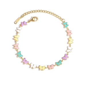 18K Gold Plated Stainless Steel Colorful Enamel Butterfly Bracelet For Women Fashion Elegant Sweet Adjustable Chain Jewelry Gift
