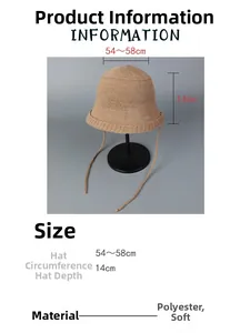 Size chart showing dimensions of the knit bucket hat with 54-58cm circumference