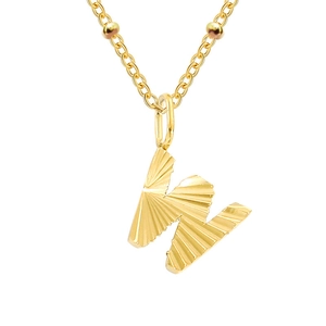 18k gold plated stainless steel letter M pendant necklace with textured finish