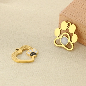 18k gold plated stainless steel heart and paw print charms for DIY jewelry making