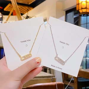 Minimalist Geometric Necklace Titanium Steel Copper Sliding Three Zircons Dainty Rectangular Pendant Jewelry For Women