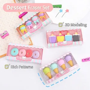 Novelty Dessert Shaped Erasers TPR Rubber Ice Cream Donut Lollipop Popsicle For Kids Student School Classroom Office Supplies