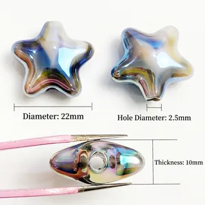Iridescent star beads with UV color gradient for DIY jewelry making, 22mm diameter size