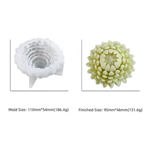 Detailed dimensions of 3D lotus silicone mold and its finished succulent wax candle