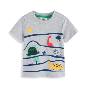 Toddler boys gray cotton t-shirt with colorful dinosaur prints and crew neck design