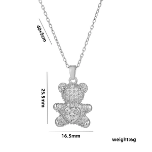 Teddy bear heart pendant necklace with shimmering stones and 40+5cm chain dimensions