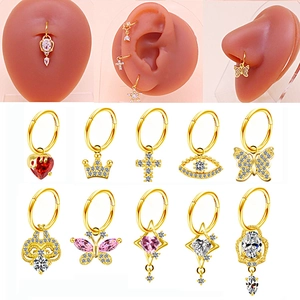 Cubic Zirconia Nose Rings Copper Piercing Jewelry Heart Butterfly Crown Evil Eye Cross For Women