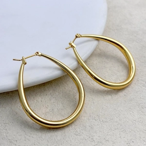 Teardrop Hoop Earrings Copper Real Gold Plated Minimalist Hollow Exaggerated Fashion Jewelry For Women Elegant