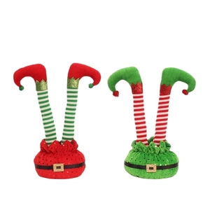 Christmas elf leg ornaments in red and green festive fabric for indoor party decoration