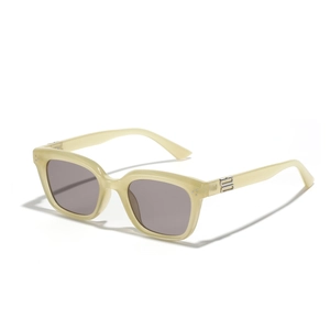 Retro cream square sunglasses with thick frames and silver side accents for men and women