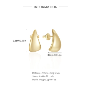 Detailed size specifications for 925 sterling silver gold drop earrings with AAAAA zircon