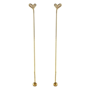 Elegant gold heart long tassel earrings with sparkling rhinestones and metal bead drops