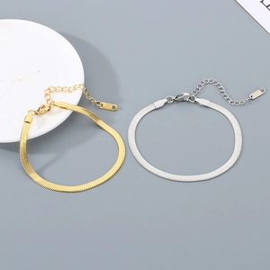 Minimalist flat snake blade chain bracelets in gold and silver finish with lobster clasp