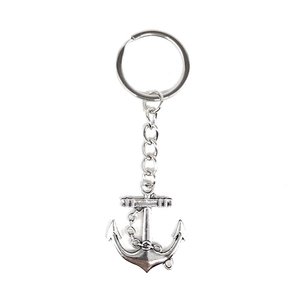 Vintage nautical silver anchor keychain with decorative chain for bag and car accessories