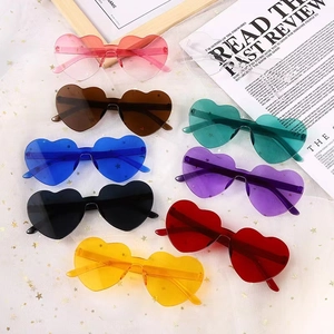 Heart Shaped Sunglasses Rimless One Piece Jelly Color PC Tinted Lens Fashion Party Eyewear For Women Men