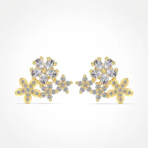 Exquisite S925 Sterling Silver Cluster Flower Stud Earrings For Women Elegant Rhinestone Inlaid Floral Earrings Jewelry Gift