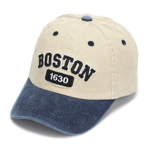 Detailed embroidery of BOSTON 1630 on a vintage two-tone cotton kids baseball cap