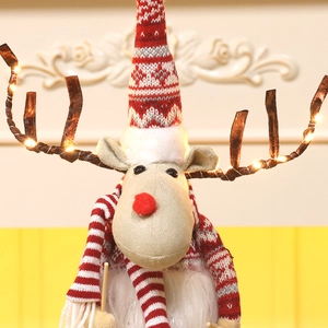 Lighted Christmas reindeer plush doll with knitted hat and warm LED antlers