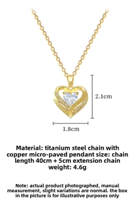 Detailed dimensions of the hollow double heart necklace with glittering cubic zirconia
