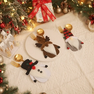 Christmas Cutlery Holder Bag Gnome Snowman Reindeer Plush Felt Silverware Pouch Dining Table Decor Festive Party Ornament