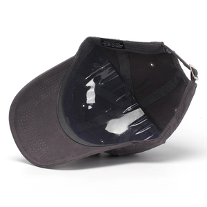 Classic dark grey cotton baseball cap showing internal structure and metal buckle detail