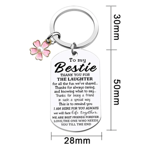 Porte-clés Amitié en Acier Inoxydable Pendentif Gravé Citation Bestie Avec Charme Fleur Rose Künstliche Perle d'Imitation Cadeau Anniversaire