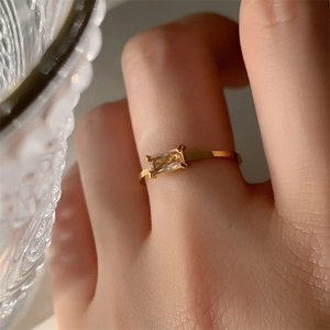 18K gold plated titanium ring with a rectangular champagne gemstone for women